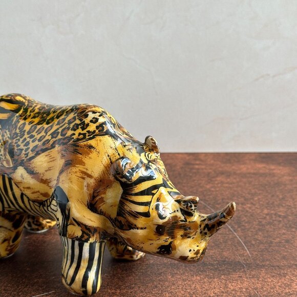 Y2K Le Vie Rhinoceros Figurine with Animal Print Collage Glossy Finish Global Ec - Picture 6 of 8